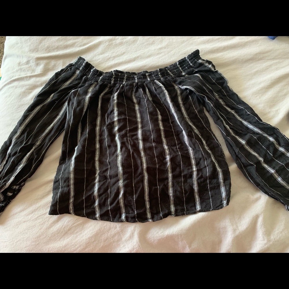 Black and White striped off the shoulder top